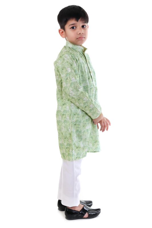 Emerald Green Printed Kurta Pajama Set for Boys