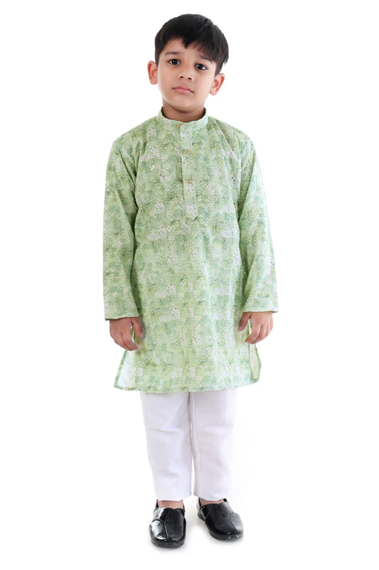 Emerald Green Printed Kurta Pajama Set for Boys
