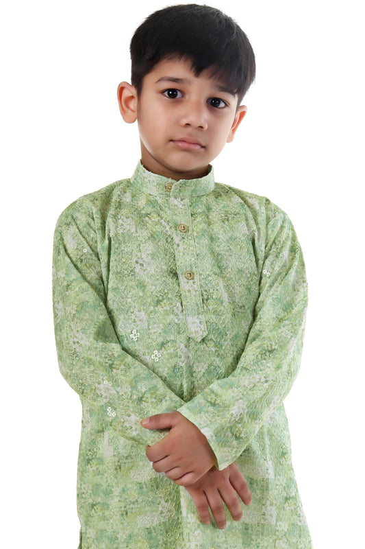 Emerald Green Printed Kurta Pajama Set for Boys