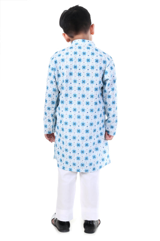 Azure Blue Printed Kurta Pajama Set for Boys Ethnic Wear