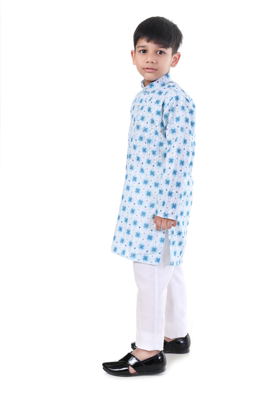 Azure Blue Printed Kurta Pajama Set for Boys Ethnic Wear
