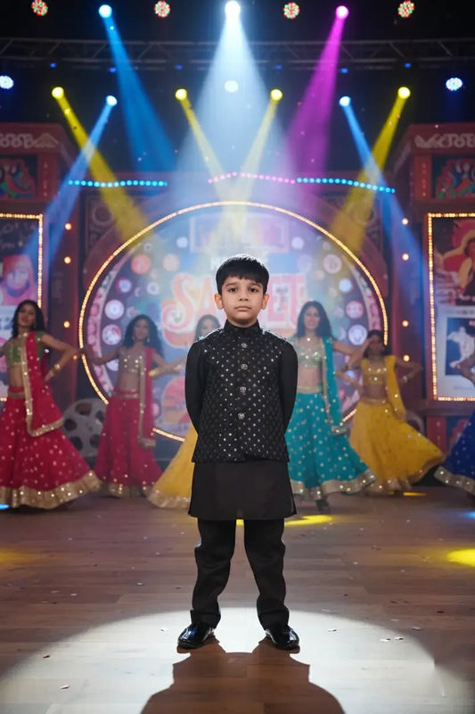 Royal Noir Black Kurta Koty Set for Boys Festive Wear