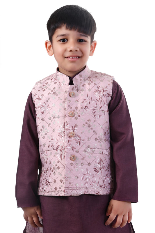 Blush Bloom Peach Printed Kurta Koty Set for Boys