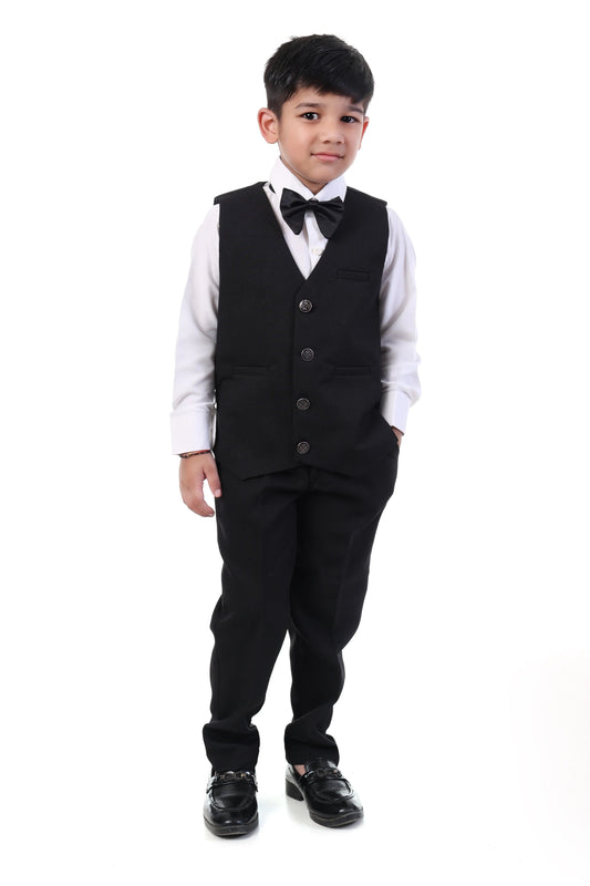 Luxe Black Velvet Embroidered Tuxedo Suit for Boys