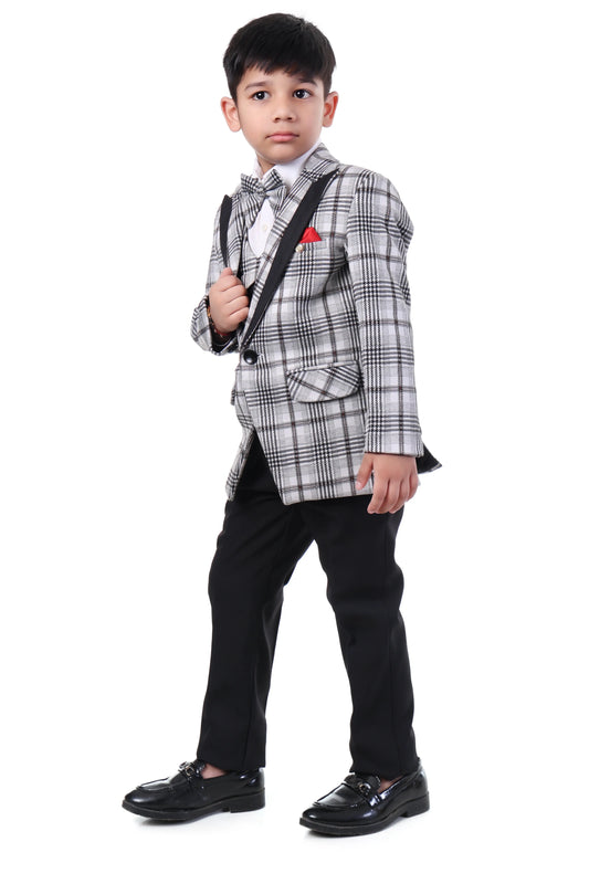White Check Pattern Premium Tuxedo Suit for Boys