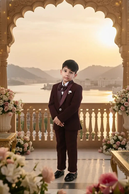Burgundy Wine Premium Tuxedo Suit for Boys Party Wear