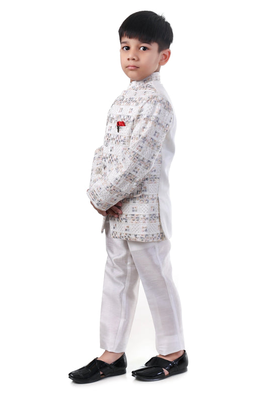 White Blossom Embroidered Jodhpuri Suit for Boys