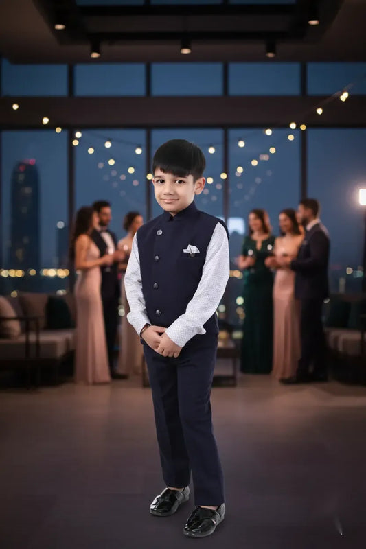 Midnight Majesty 3-Piece Nehru Jacket Suit for Boys