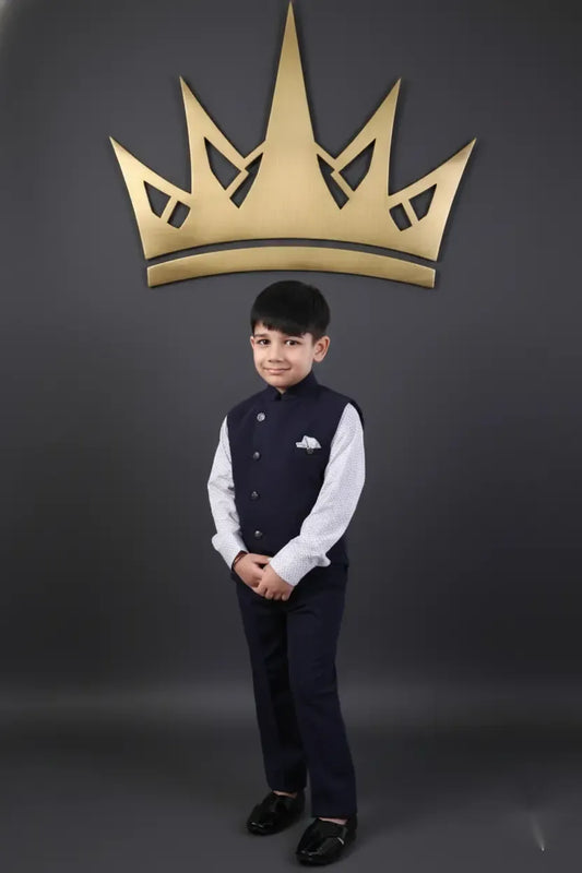 Midnight Majesty 3-Piece Nehru Jacket Suit for Boys