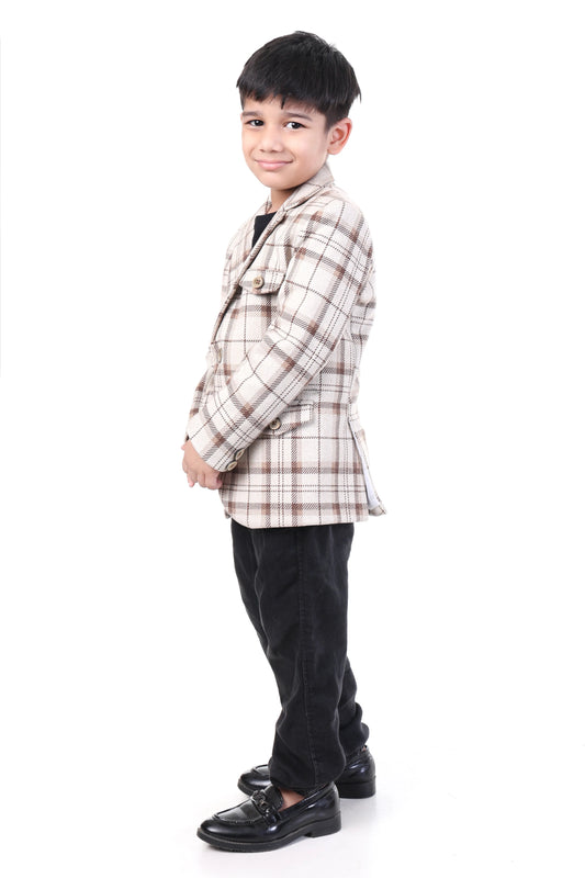 Brown Check Pattern Premium Party Blazer for Boys