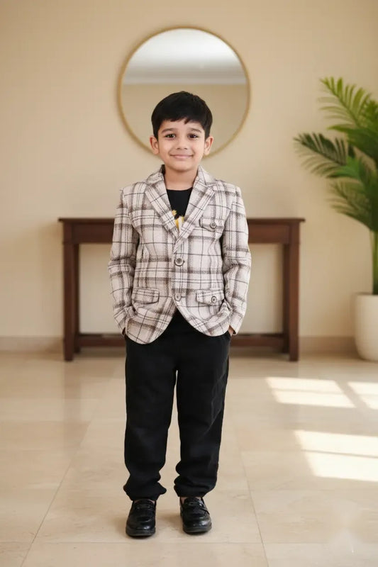 Brown Check Pattern Premium Party Blazer for Boys