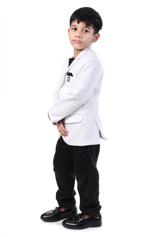 White Speckled Embroidered Party Blazer for Boys