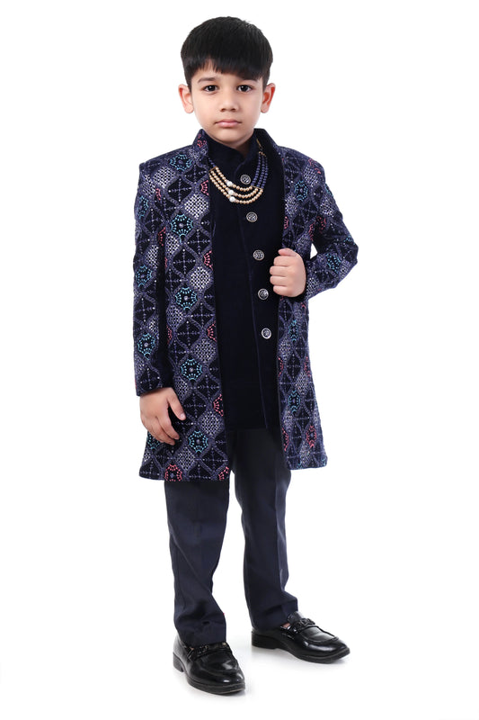 Royal Navy Bloom Embroidered Indo-Western Outfit for Boys
