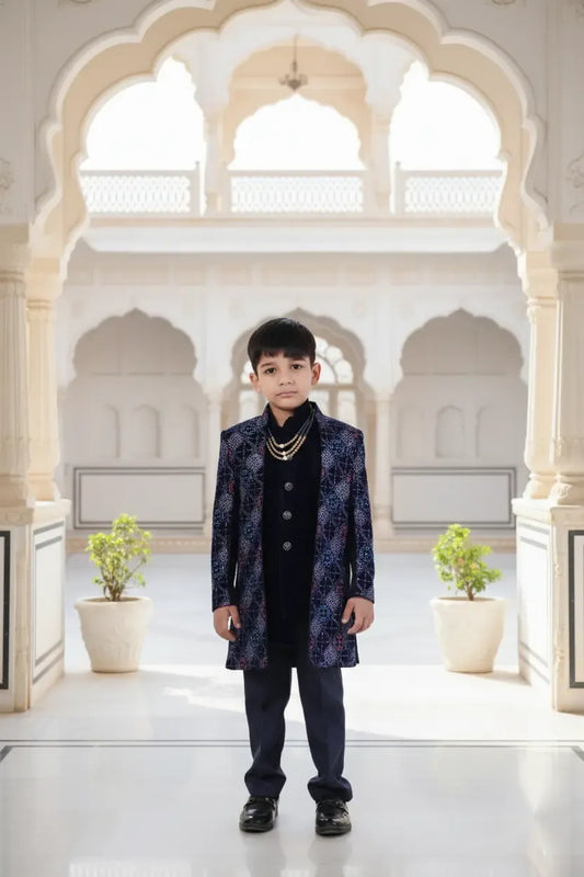 Royal Navy Bloom Embroidered Indo-Western Outfit for Boys