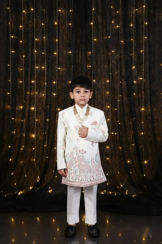 Giraffe Garden Embroidered Indo-Western Outfit for Boys