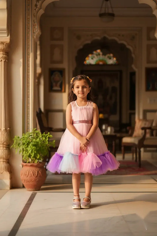 Candy Carousel Pink Tulle Layered Party Dress for Girls