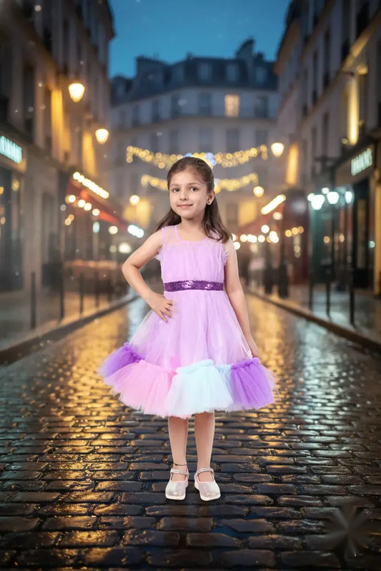 Lavender Dream Tulle Layered Party Frock for Girls