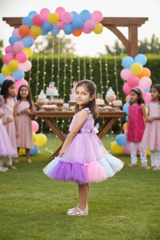Lavender Dream Tulle Layered Party Frock for Girls