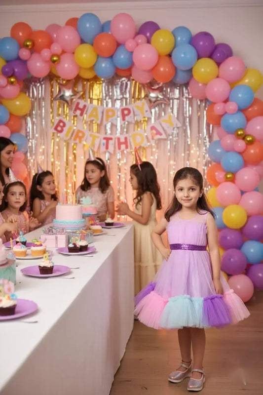 Lavender Dream Tulle Layered Party Frock for Girls