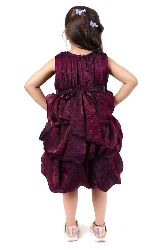 Velvet Berry Wine Balloon Party Dress for Girls