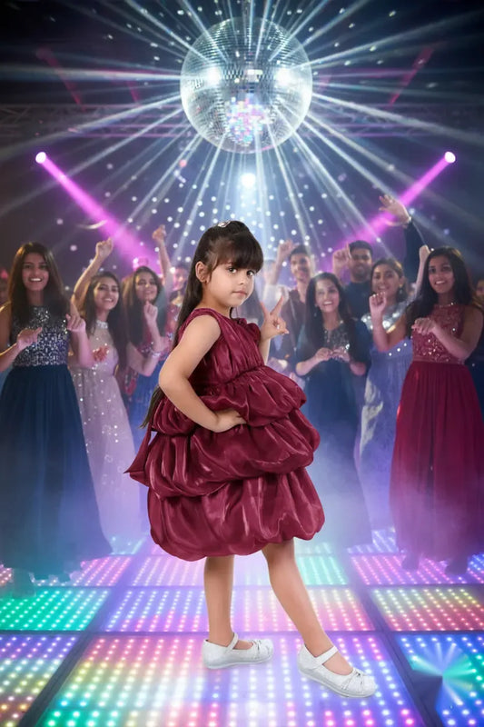 Velvet Berry Wine Balloon Party Dress for Girls