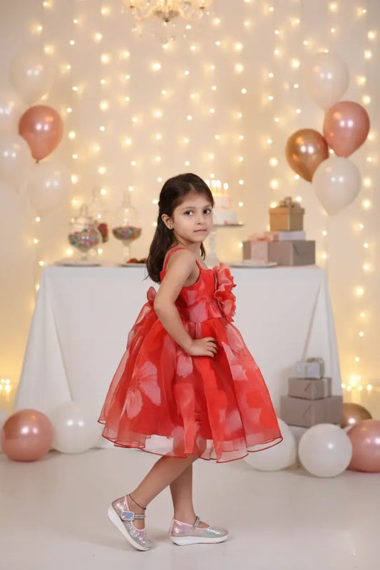 Radiant Red Tulle Spaghetti Party Dress for Girls