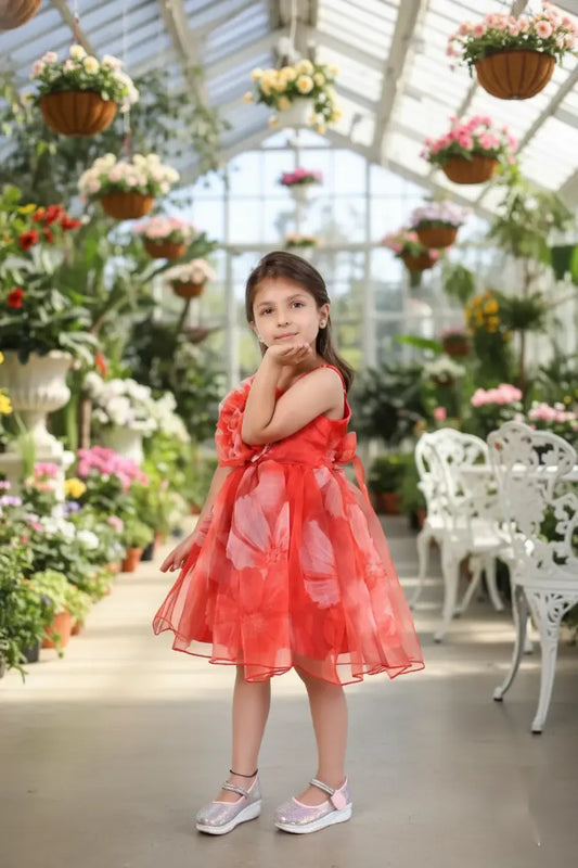 Radiant Red Tulle Spaghetti Party Dress for Girls