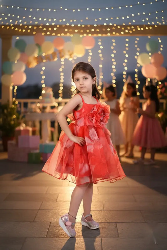 Radiant Red Tulle Spaghetti Party Dress for Girls
