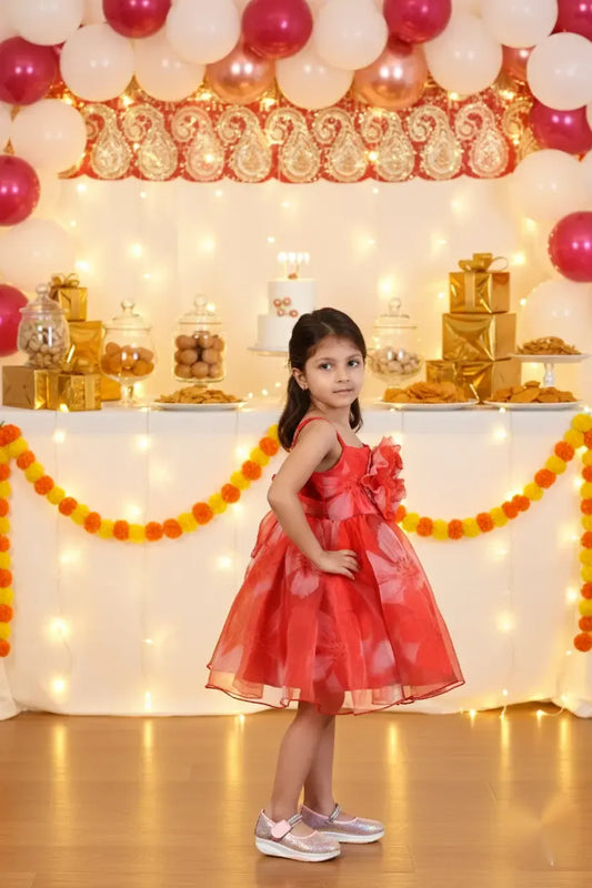 Radiant Red Tulle Spaghetti Party Dress for Girls