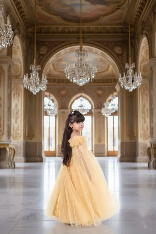 Golden Glamour Spaghetti Gown Party Dress for Girls