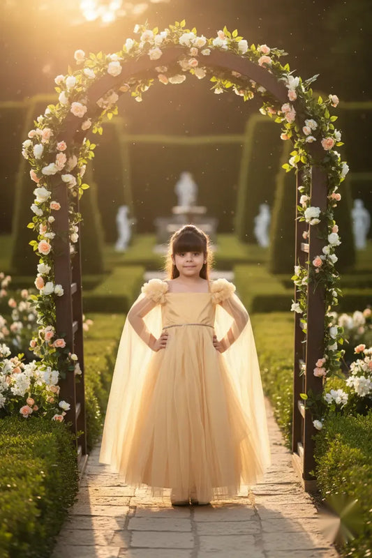 Golden Glamour Spaghetti Gown Party Dress for Girls