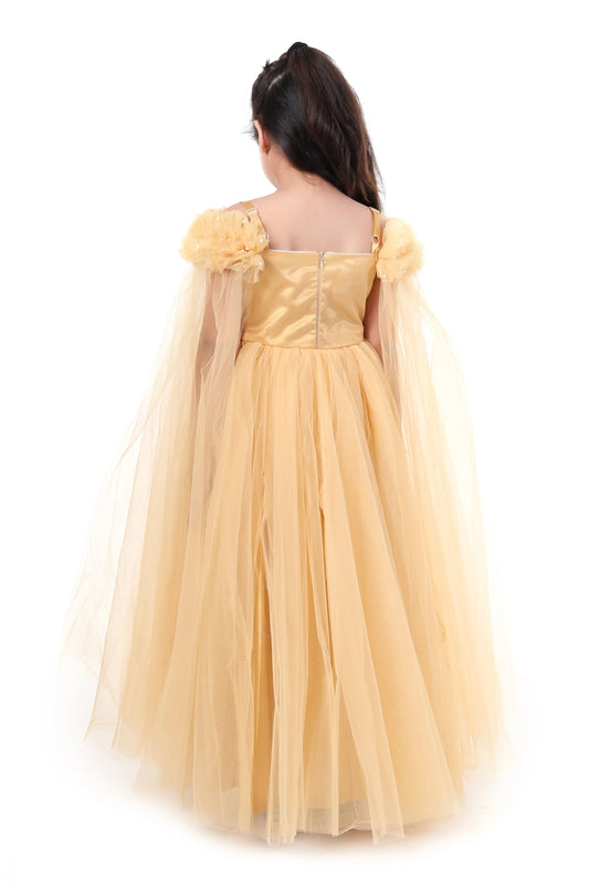 Golden Glamour Spaghetti Gown Party Dress for Girls