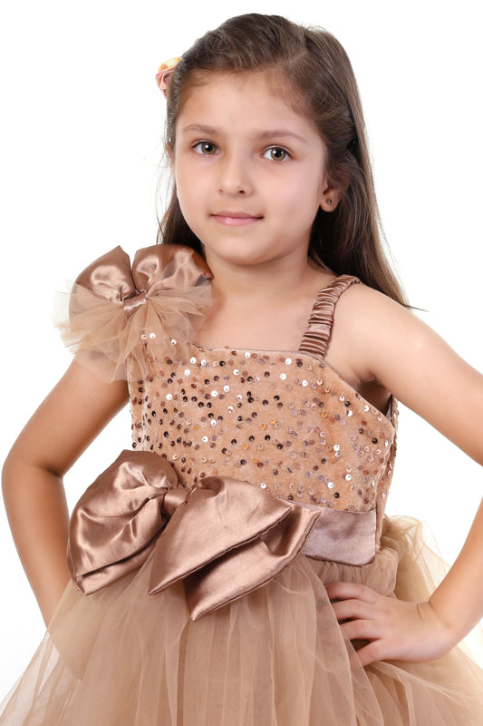 Rose Gold Radiance High-Low Gown for Girls Party Wear
