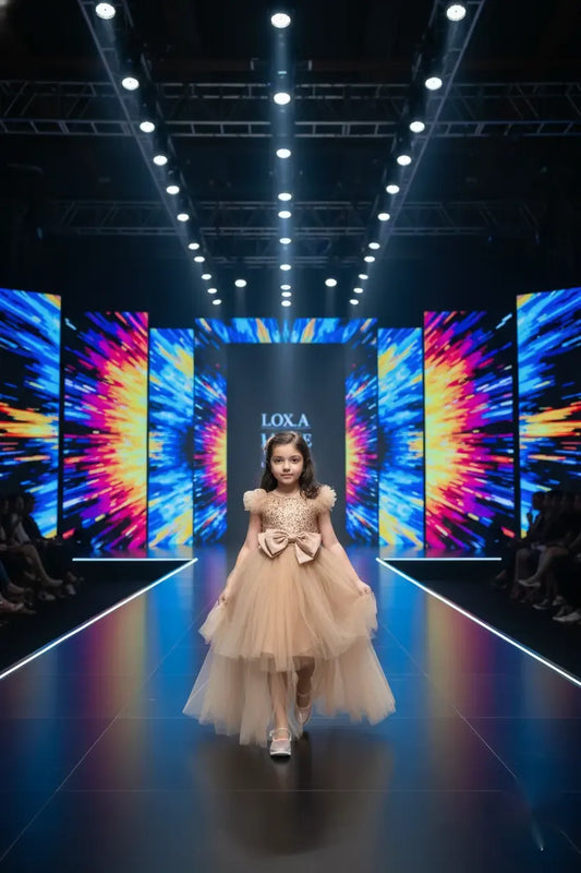 Rose Gold Radiance High-Low Gown for Girls Party Wear