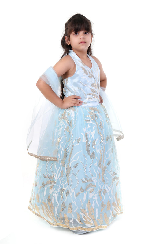 Sky Sparkle Blue Lehenga Choli Set for Girls Wedding Wear
