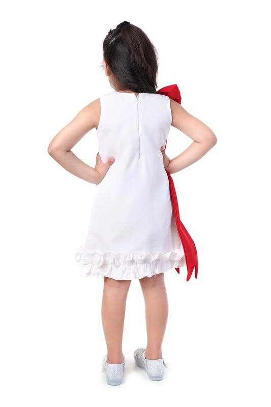 Snowberry Pop White & Red Bow Party Dress for Girls
