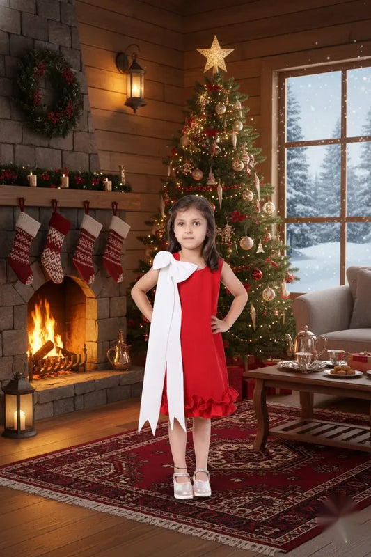 Cherry Chic Red & White Bow Party Dress for Girls