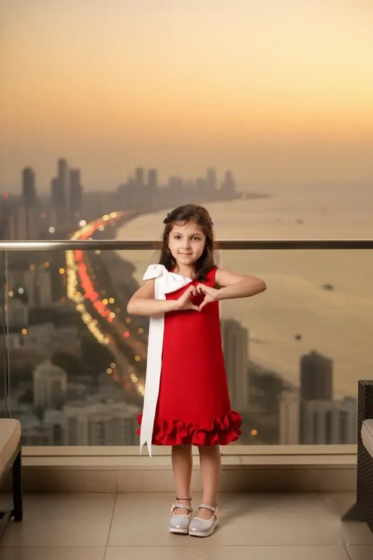 Cherry Chic Red & White Bow Party Dress for Girls