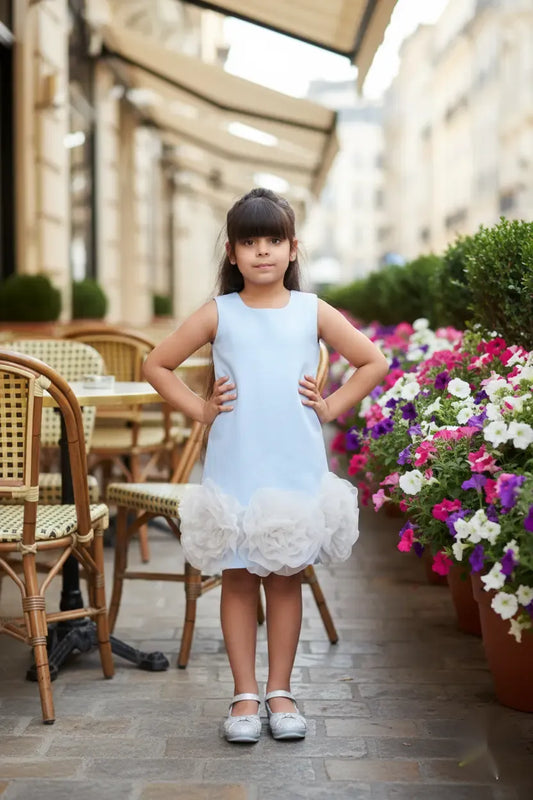 Bluebell Charm Sky Blue Floral Party Dress for Girls