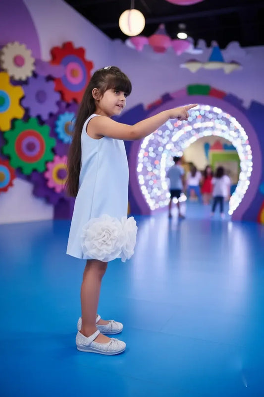 Bluebell Charm Sky Blue Floral Party Dress for Girls