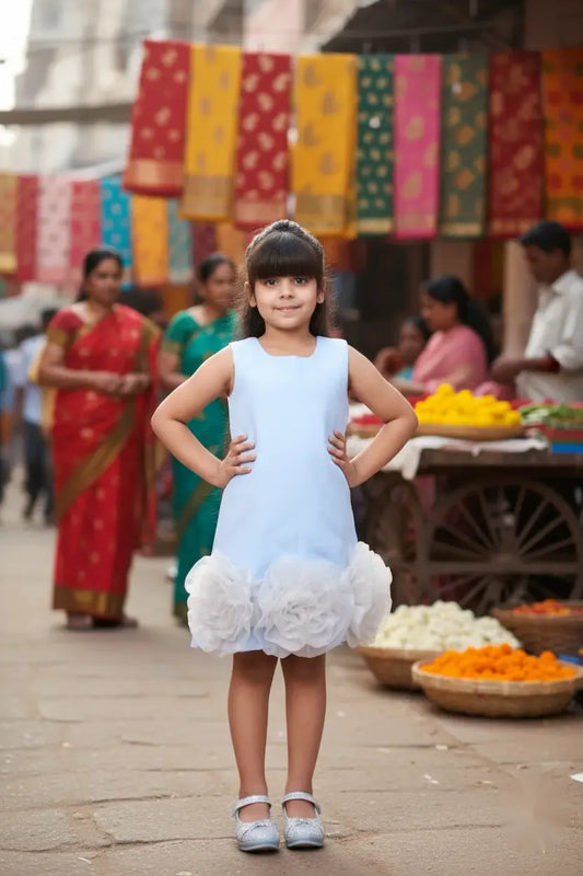 Bluebell Charm Sky Blue Floral Party Dress for Girls
