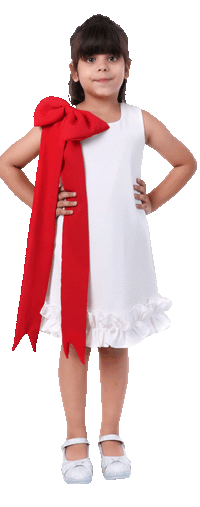 Snowberry Pop White & Red Bow Party Dress for Girls