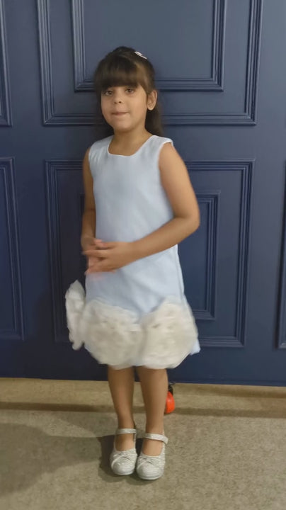 Bluebell Charm Sky Blue Floral Party Dress for Girls