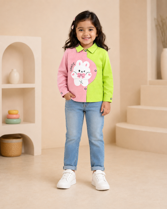 Pink Green Colourblock Shirt