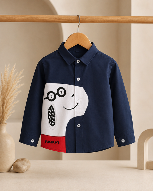 Navy Blue Colourblock Shirt