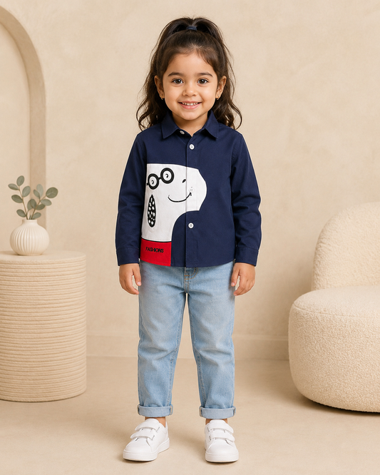 Navy Blue Colourblock Shirt