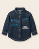 Blue Washed Denim Printed Shirt