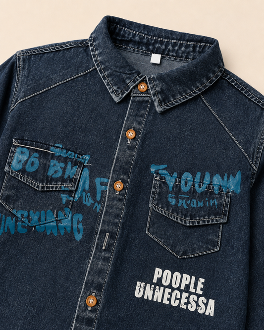 Blue Washed Denim Printed Shirt