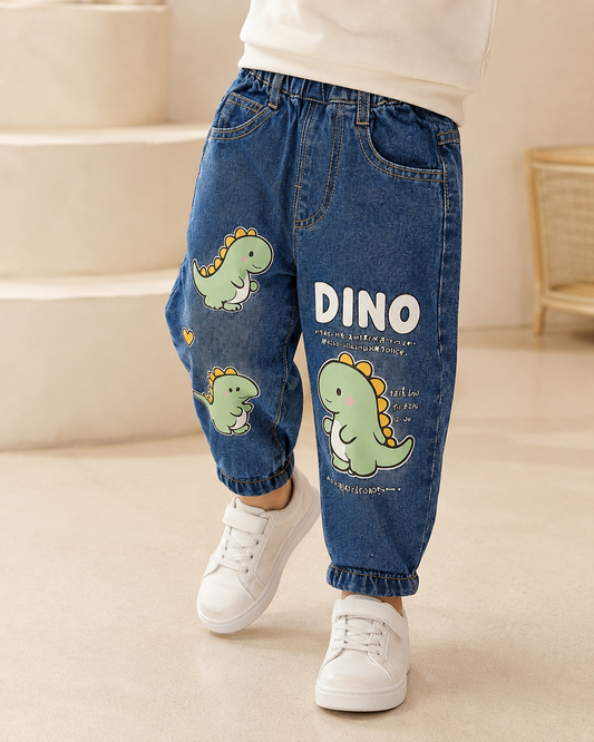 Blue Printed Dino Jeans