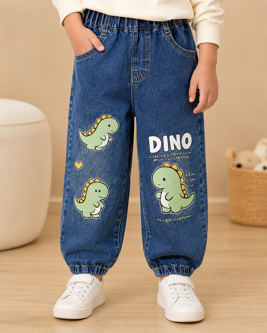Blue Printed Dino Jeans